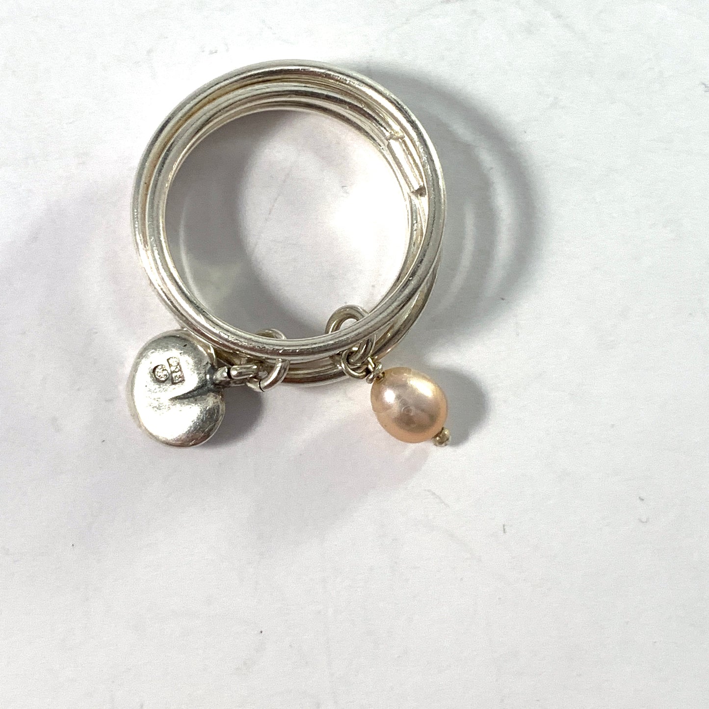 Kalevala Koru, Finland Vintage Sterling Silver Cultured Pearl Ring. Design: Twinflower