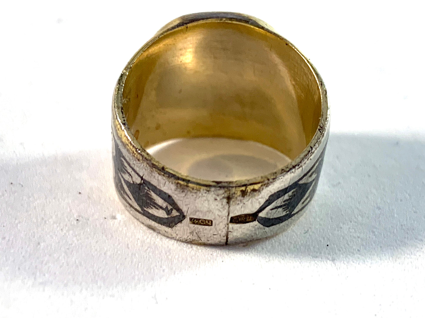 Russia, Soviet Era Vintage 1950-60s Silver Niello Ring.