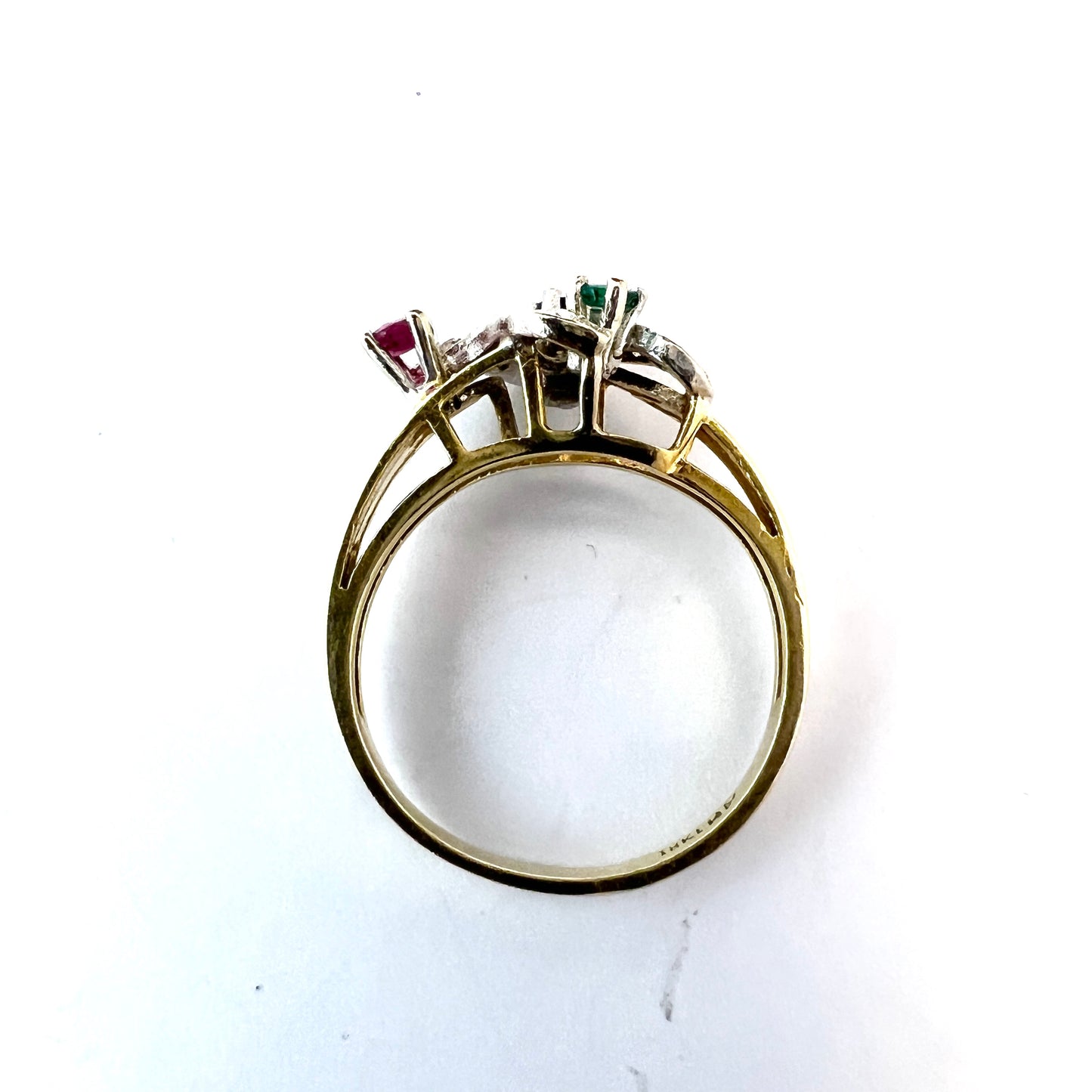 Vintage Mid-Century 18k Gold Diamond, Ruby, Sapphire Emerald Ring.