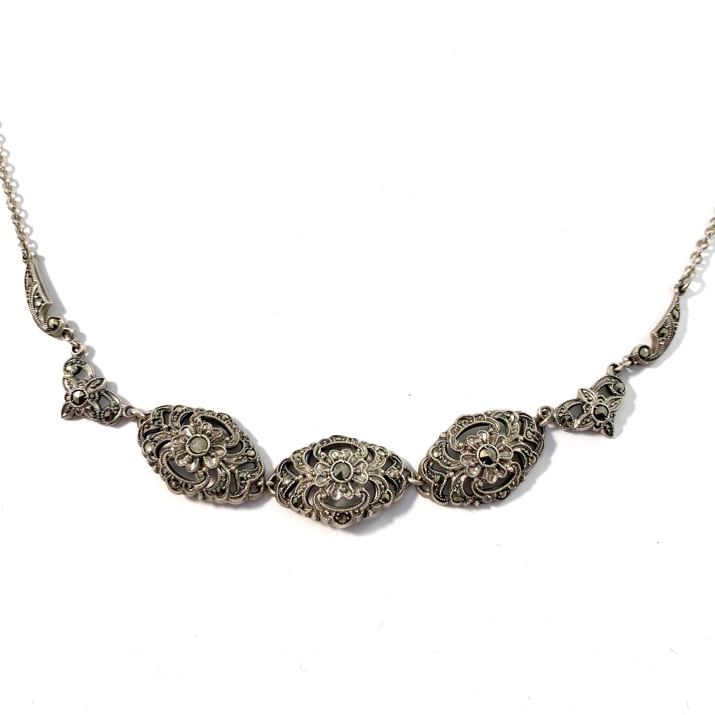 Germany / Austria 1930-40s Solid 835 Silver Marcasite Necklace.