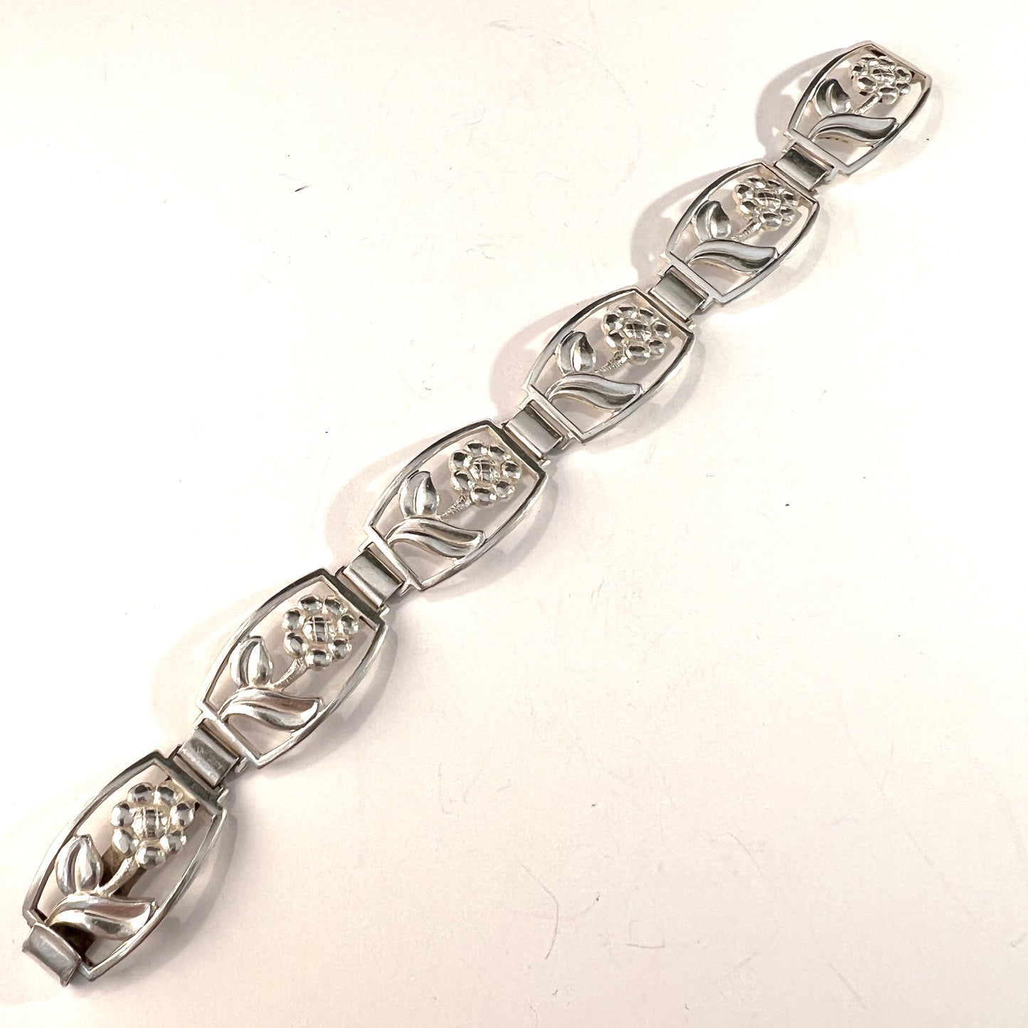 Denmark 1950s. Solid 830 Silver Floral Bracelet.