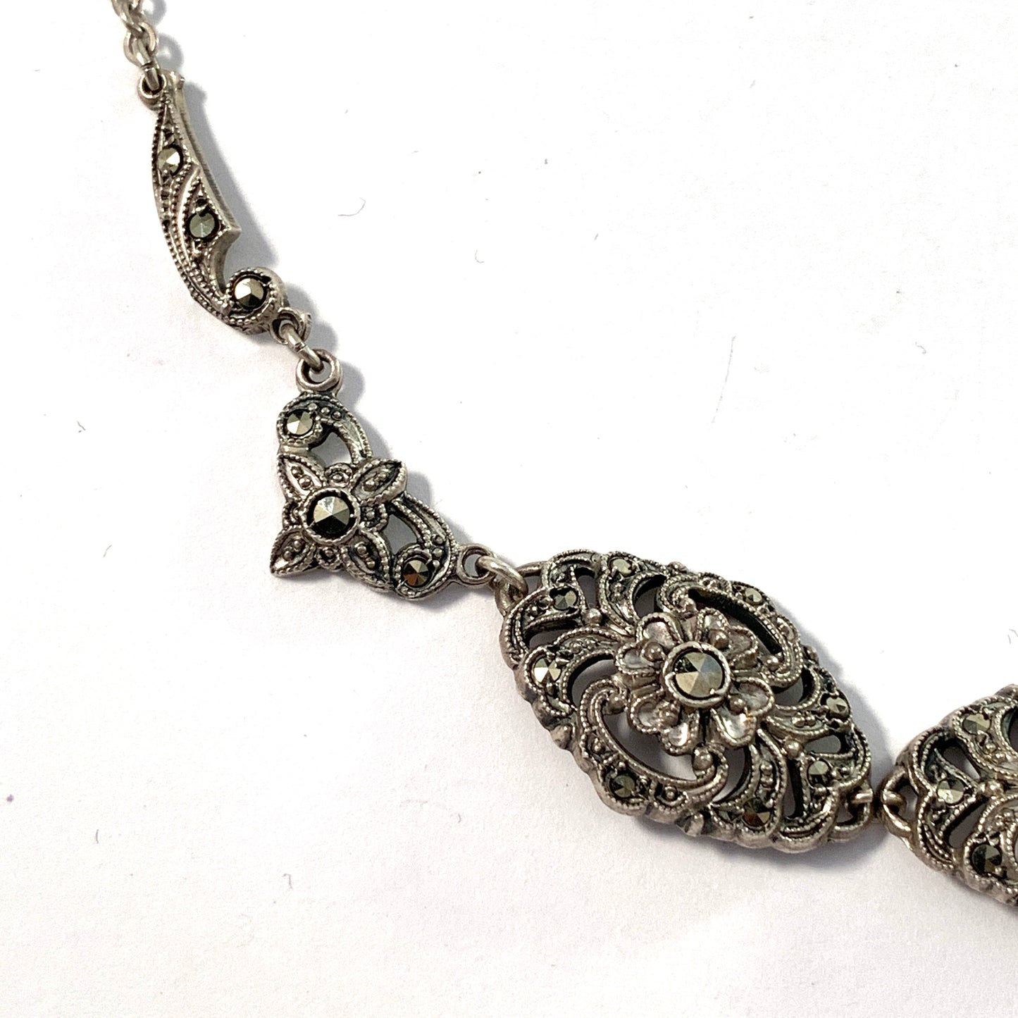 Germany / Austria 1930-40s Solid 835 Silver Marcasite Necklace.