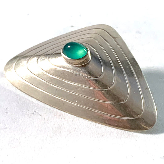 Gillgren for G Dahlgren Sweden 1955 Mid Century Modern Sterling Chrysoprase Brooch