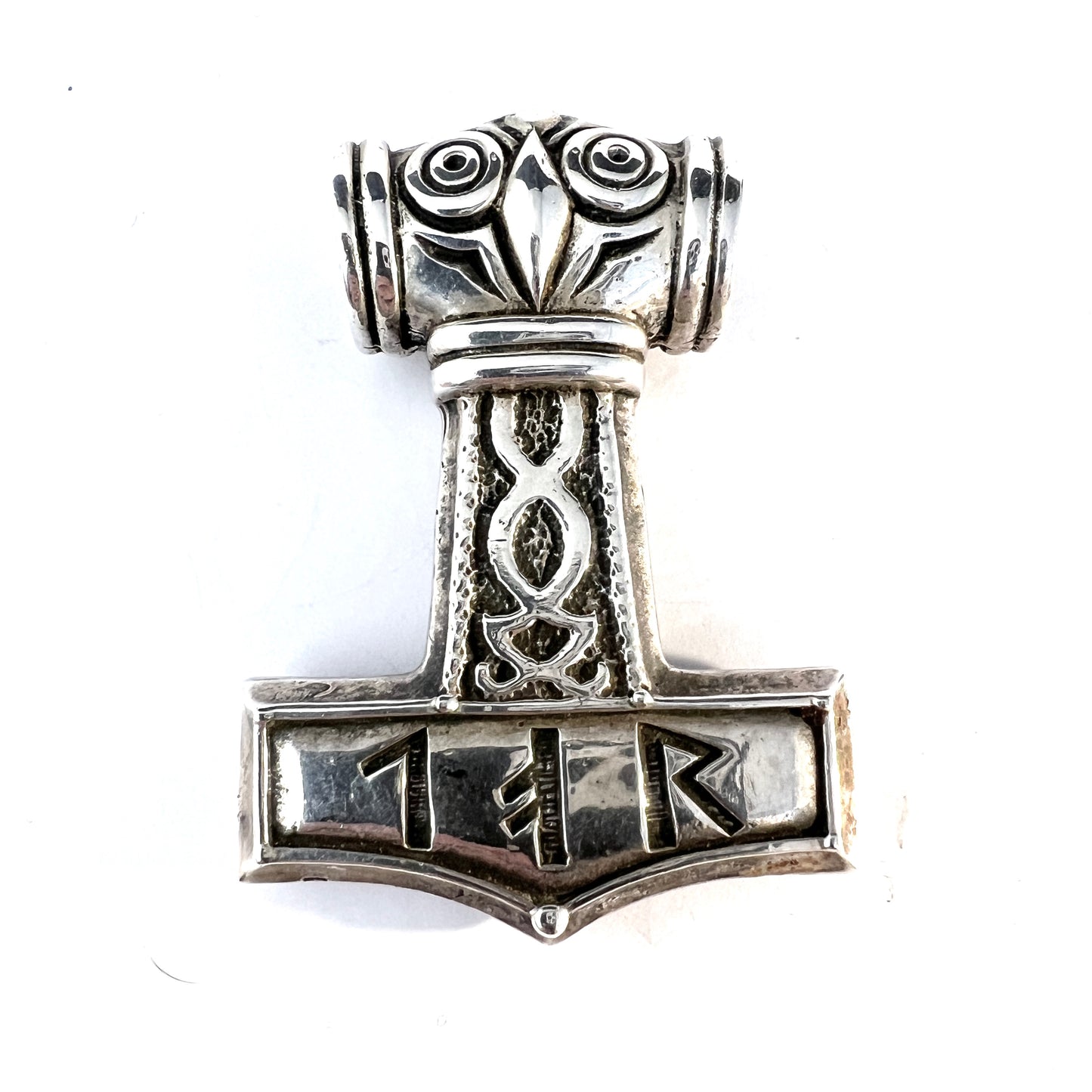 Scandinavia. Vintage Large Sterling Silver Thor's Hammer Viking Pendant.