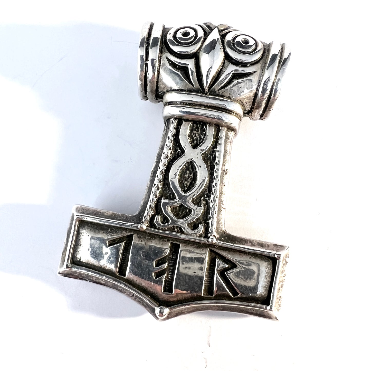 Scandinavia. Vintage Large Sterling Silver Thor's Hammer Viking Pendant.