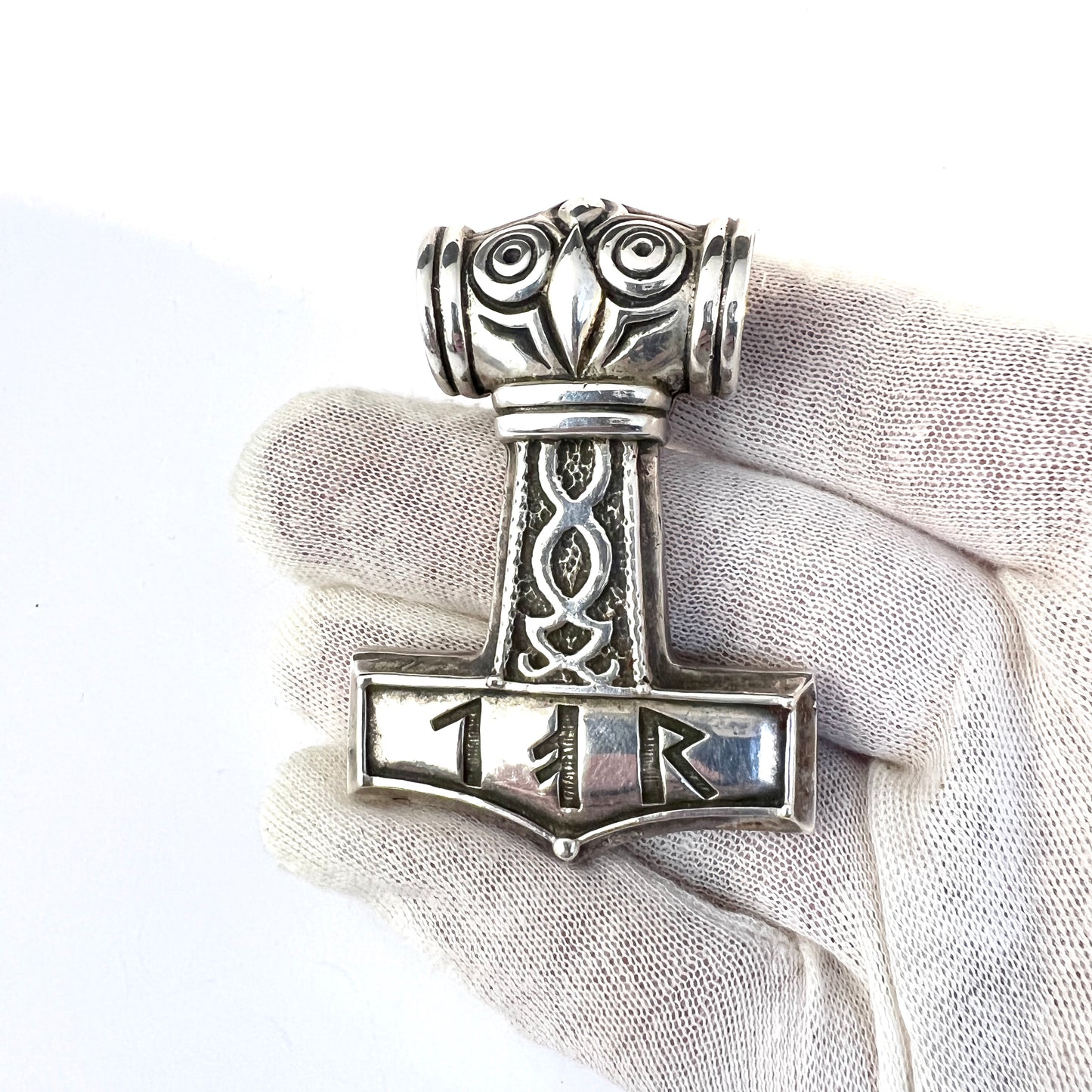 Scandinavia. Vintage Large Sterling Silver Thor's Hammer Viking Pendant.