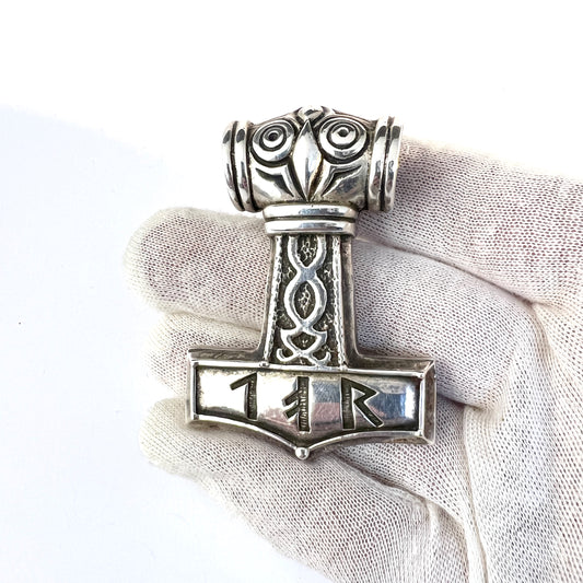 Scandinavia. Vintage Large Sterling Silver Thor's Hammer Viking Pendant.