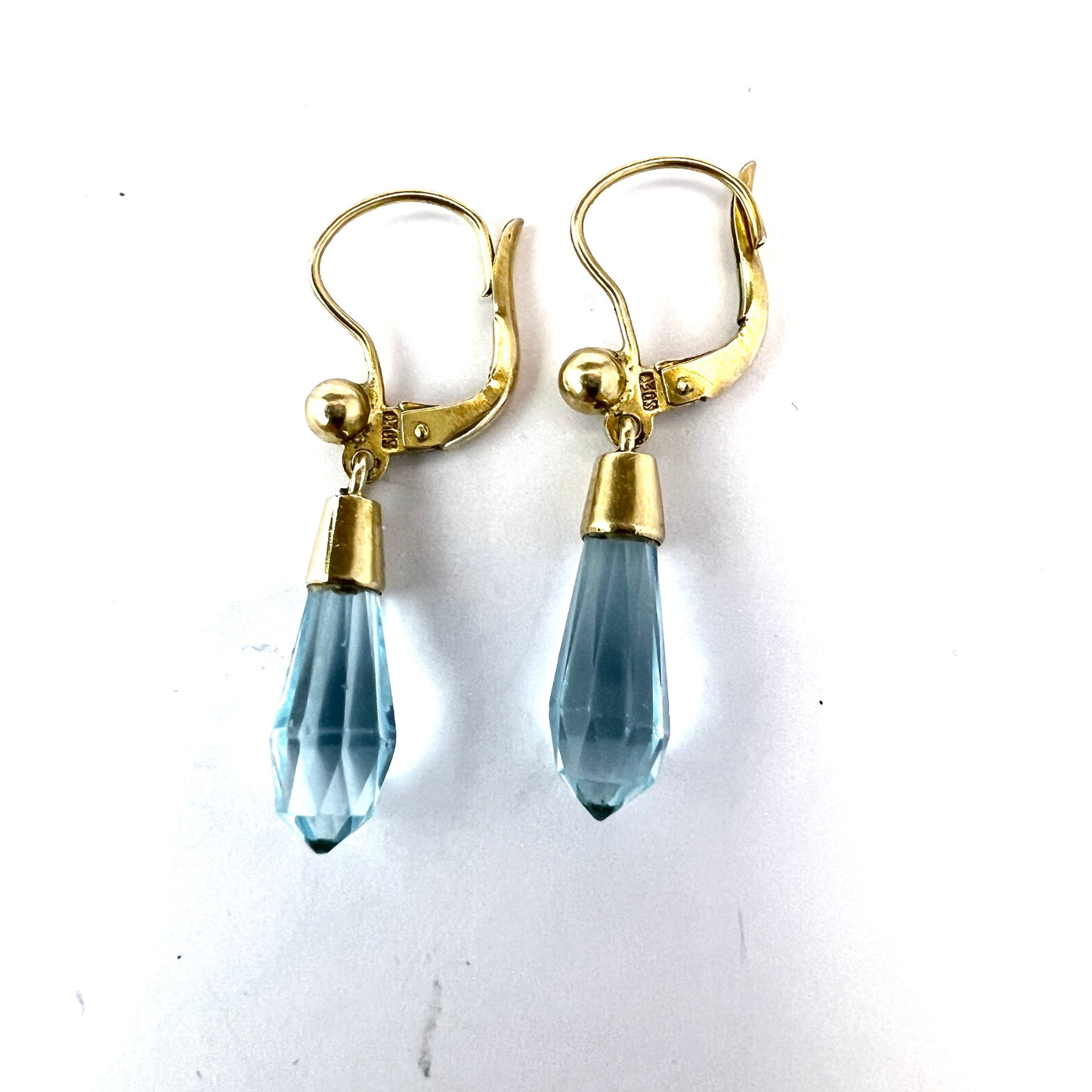 Denmark 1940-50s. Vintage 830 Silver Ice Blue Glass Earrings.