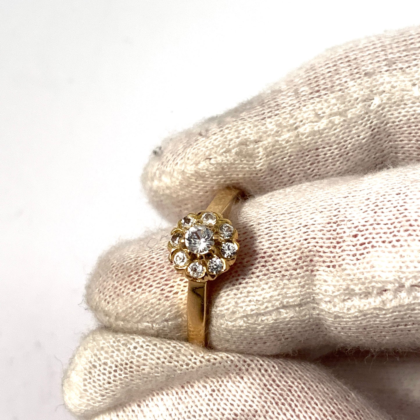 Alton, Sweden. Vintage 18k Gold Synthetic White Spinel Cluster Ring.