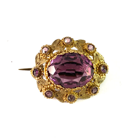 Victorian Yellow Metal Paste Stone Brooch.