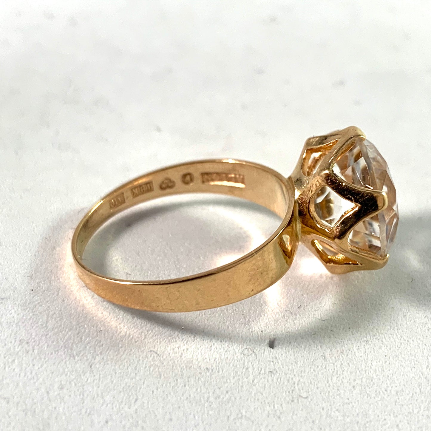 Alton, Sweden 1975 Modernist 18k Gold Rock Crystal Ring.
