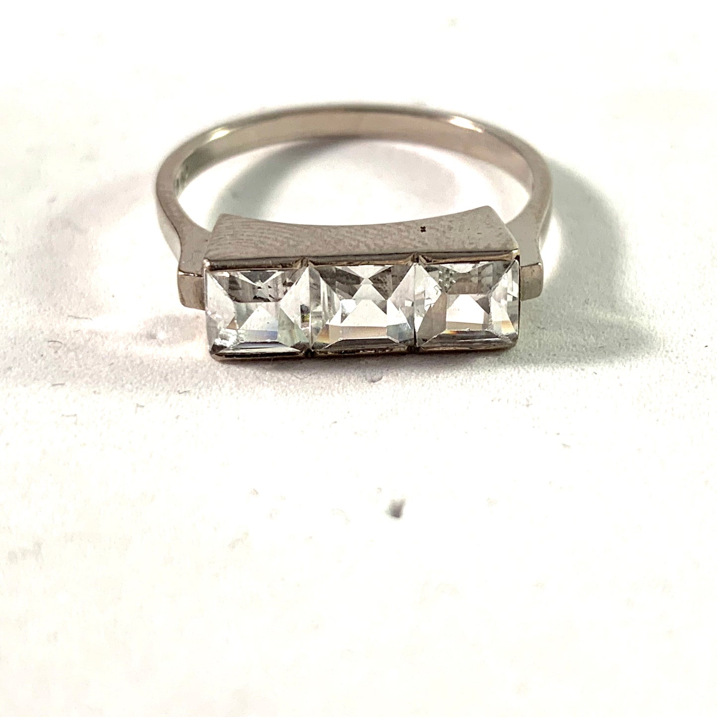 Nils Widberg, Sweden 1951, Mid Century 18k White Gold Rock Crystal Ring