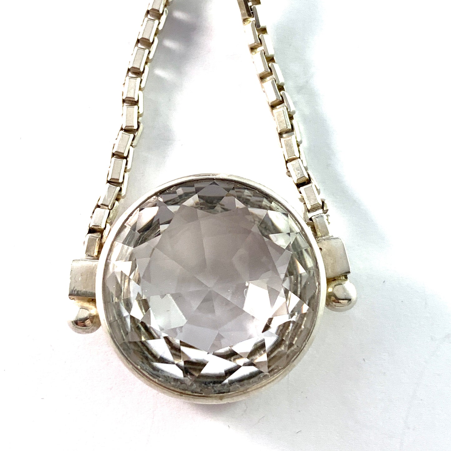 Atelje Stigbert, Sweden year 1950. Massive 2.1oz Solid Silver Rock Crystal Necklace.