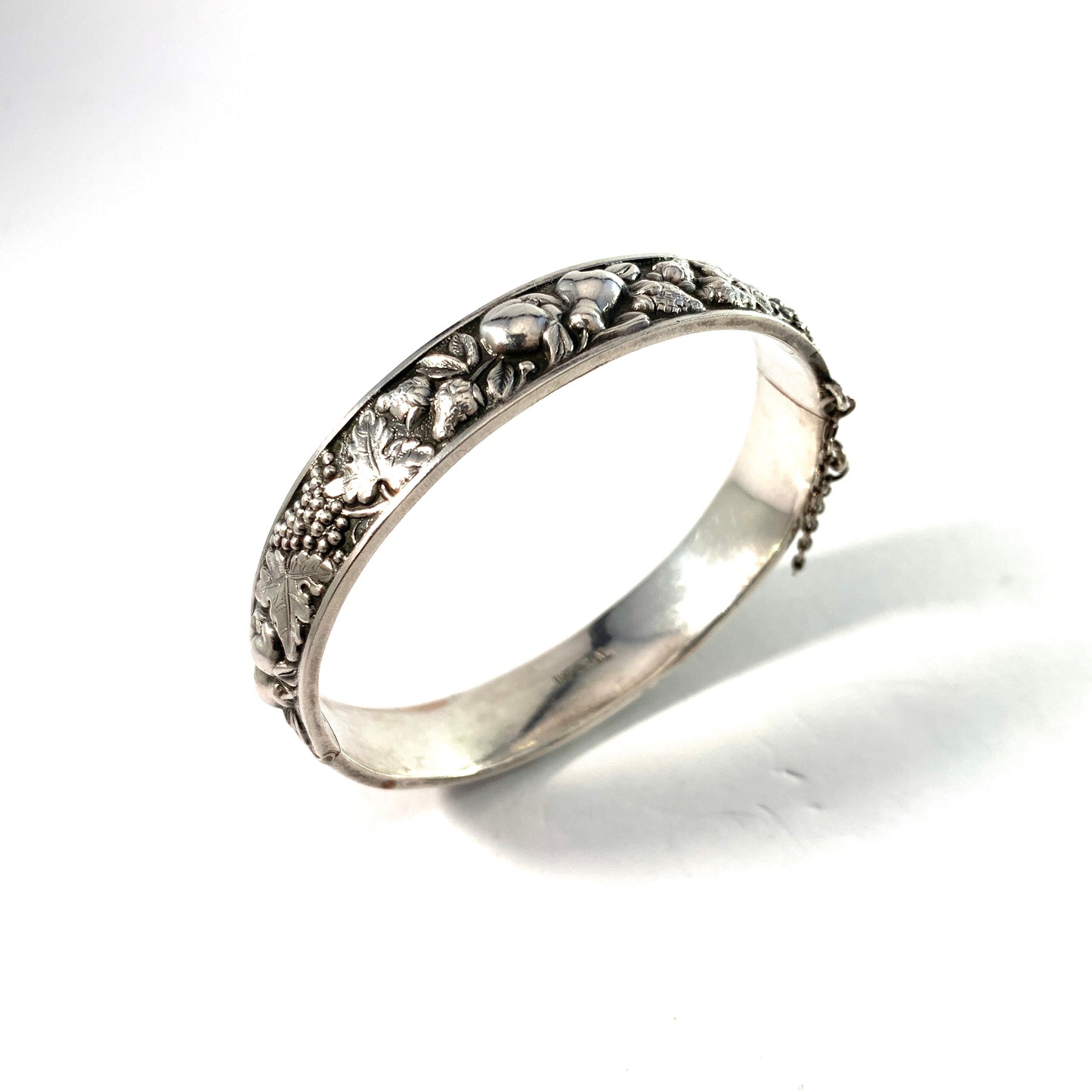 Swedish Import c 1940-50s Solid Silver Floral Open/Close Bangle Bracelet.