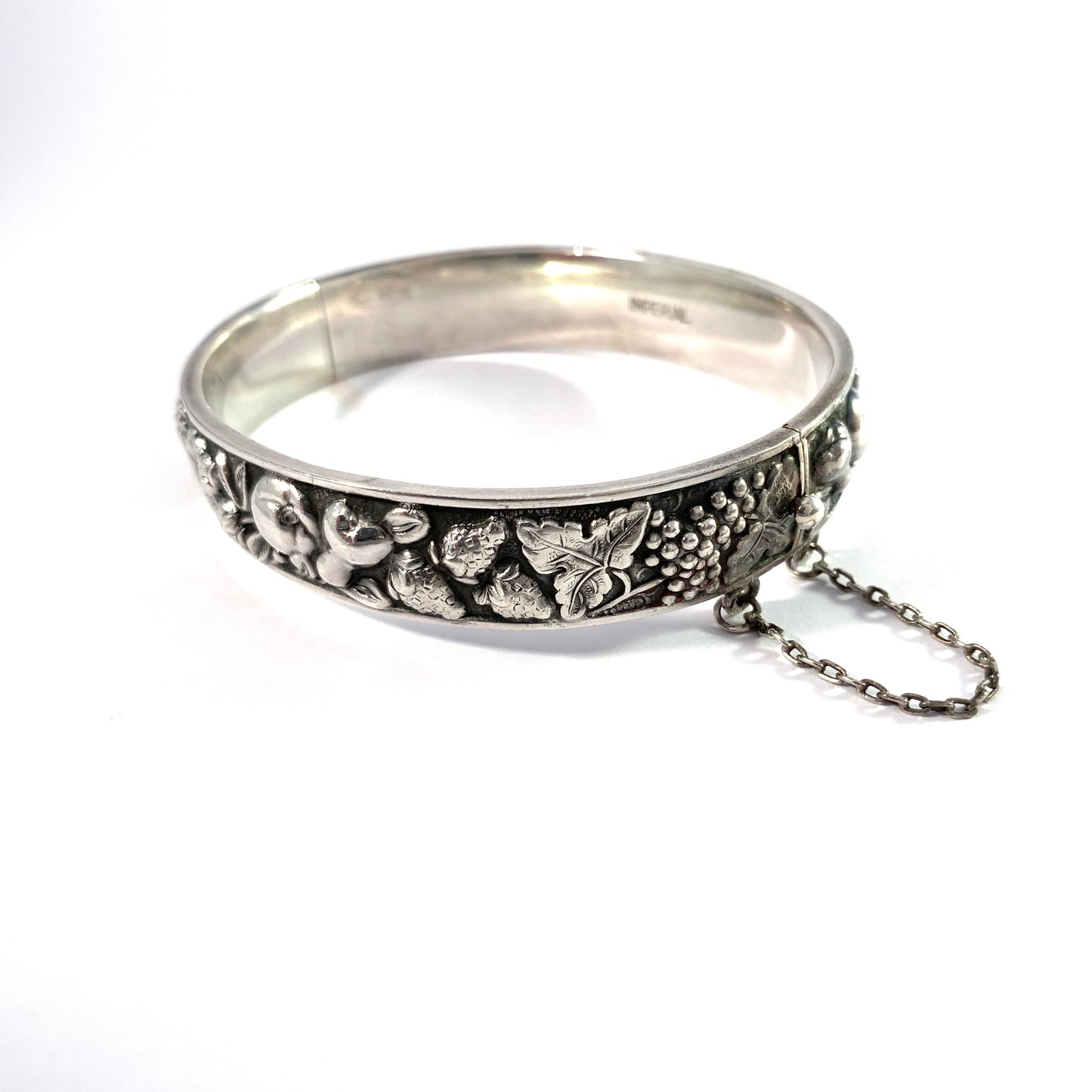 Swedish Import c 1940-50s Solid Silver Floral Open/Close Bangle Bracelet.