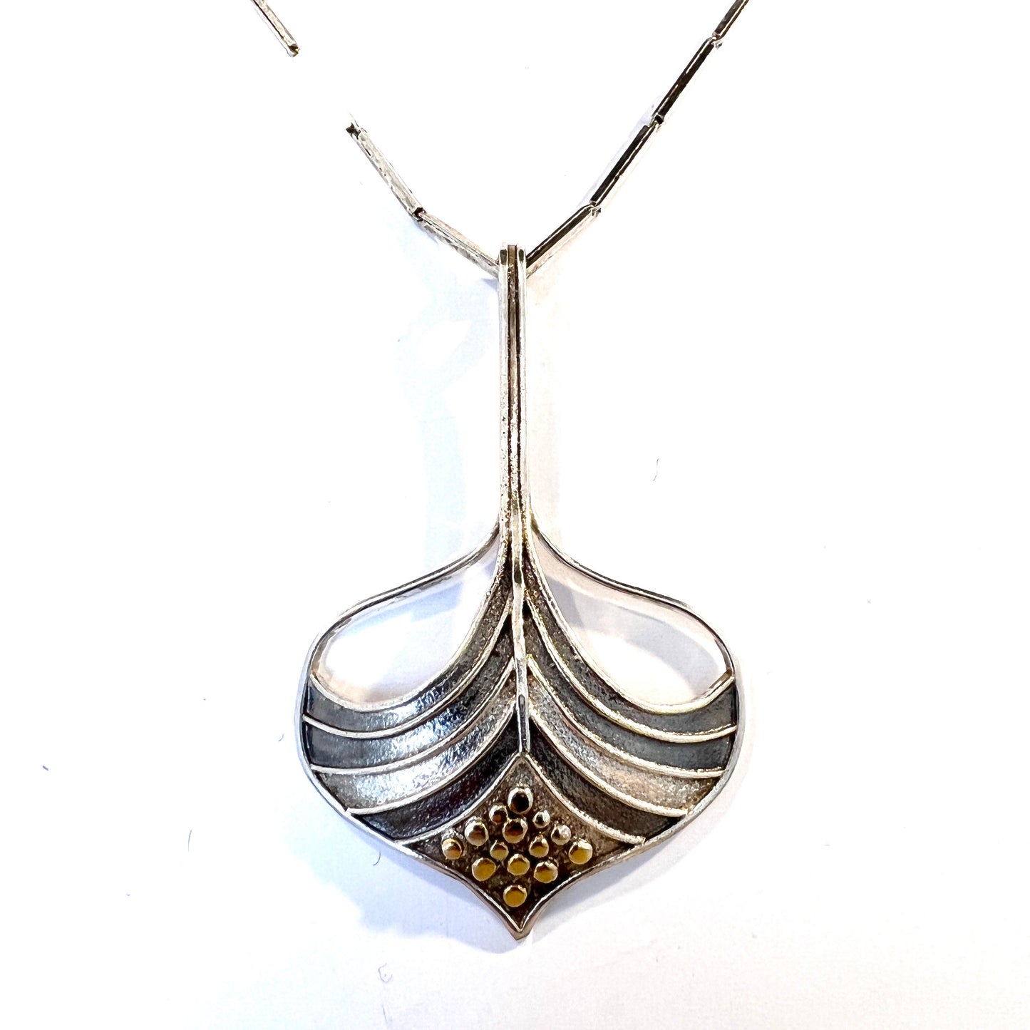 B Holmgren, Sweden 1989. Vintage Large Sterling Silver Pendant Necklace.