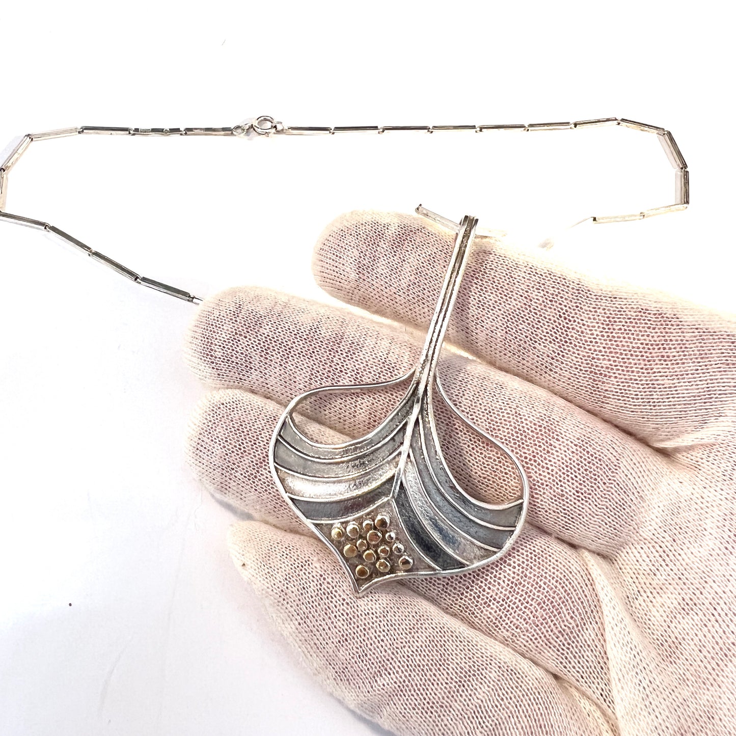 B Holmgren, Sweden 1989. Vintage Large Sterling Silver Pendant Necklace.