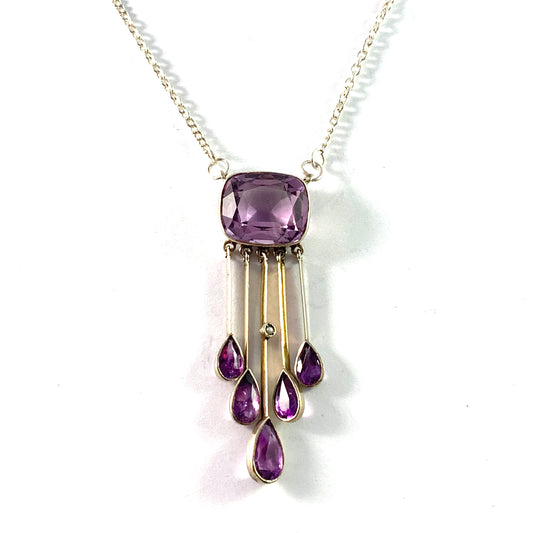 Antique Silver Amethyst Negligee Pendant With Later Silver Chain.