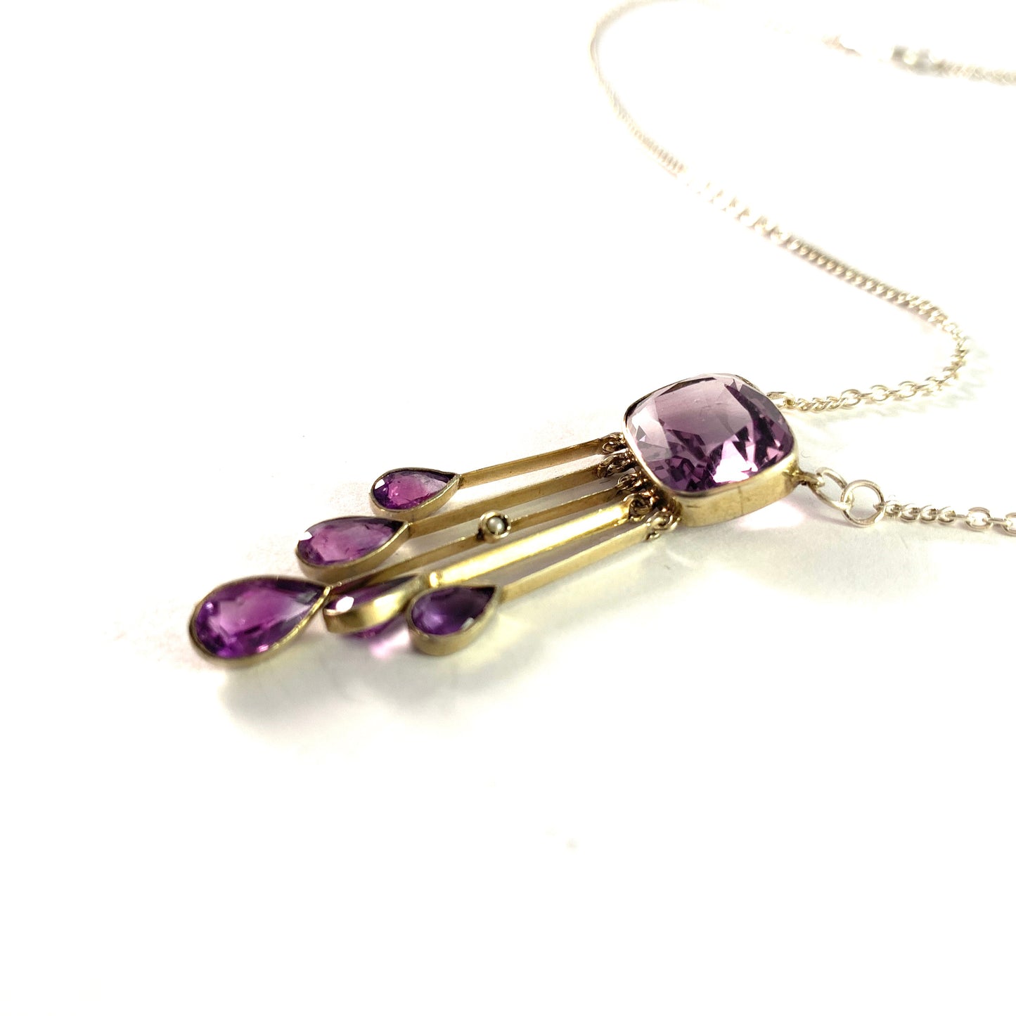 Antique Silver Amethyst Negligee Pendant With Later Silver Chain.
