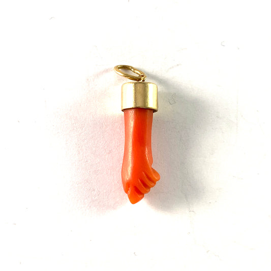 Vintage 18k Gold Coral Figa Pendant Charm.