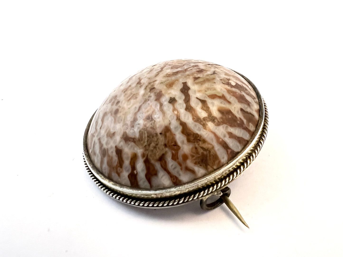 Sweden year 1869. Antique Victorian Large Silver Marble Brooch