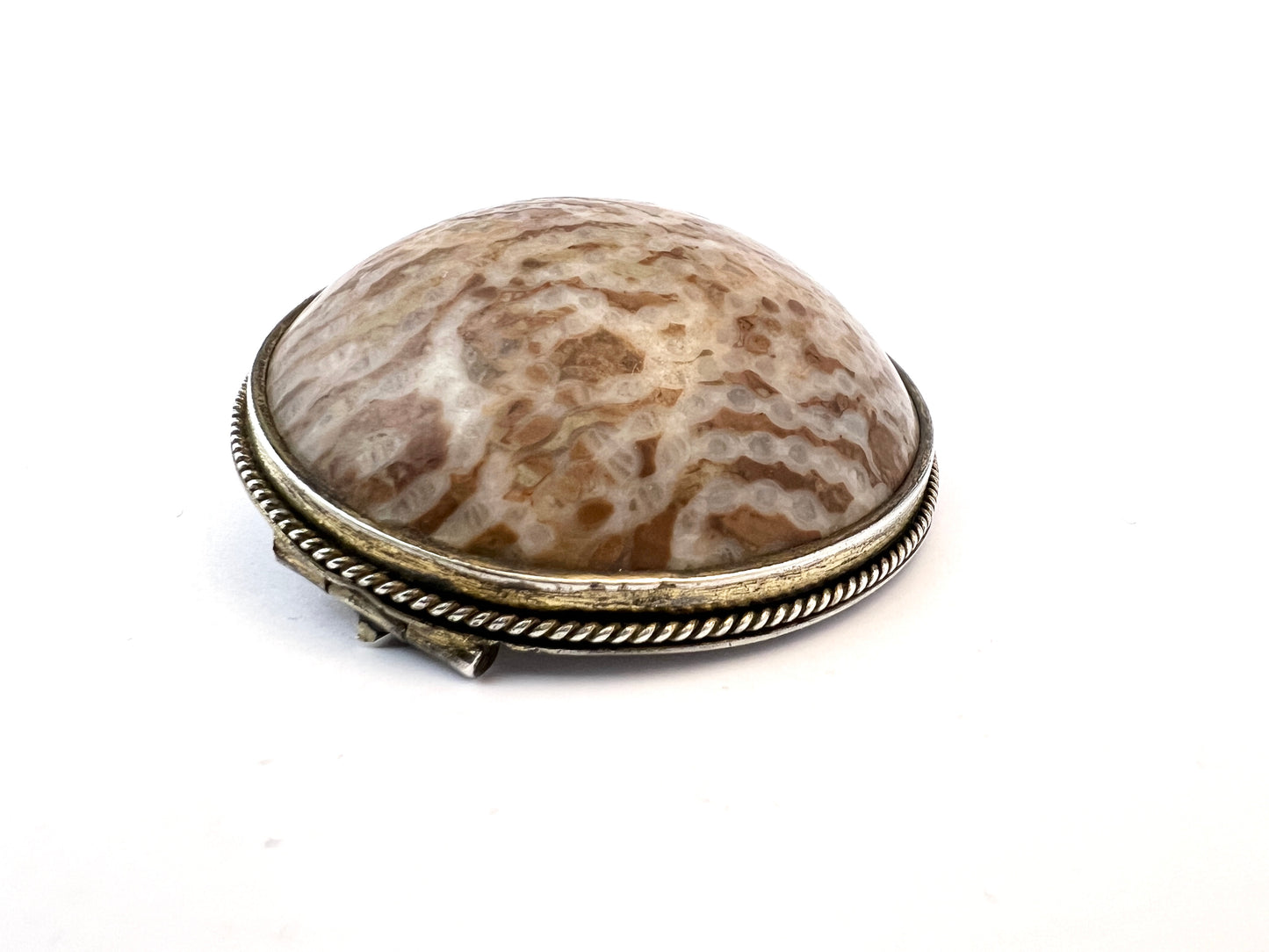 Sweden year 1869. Antique Victorian Large Silver Marble Brooch