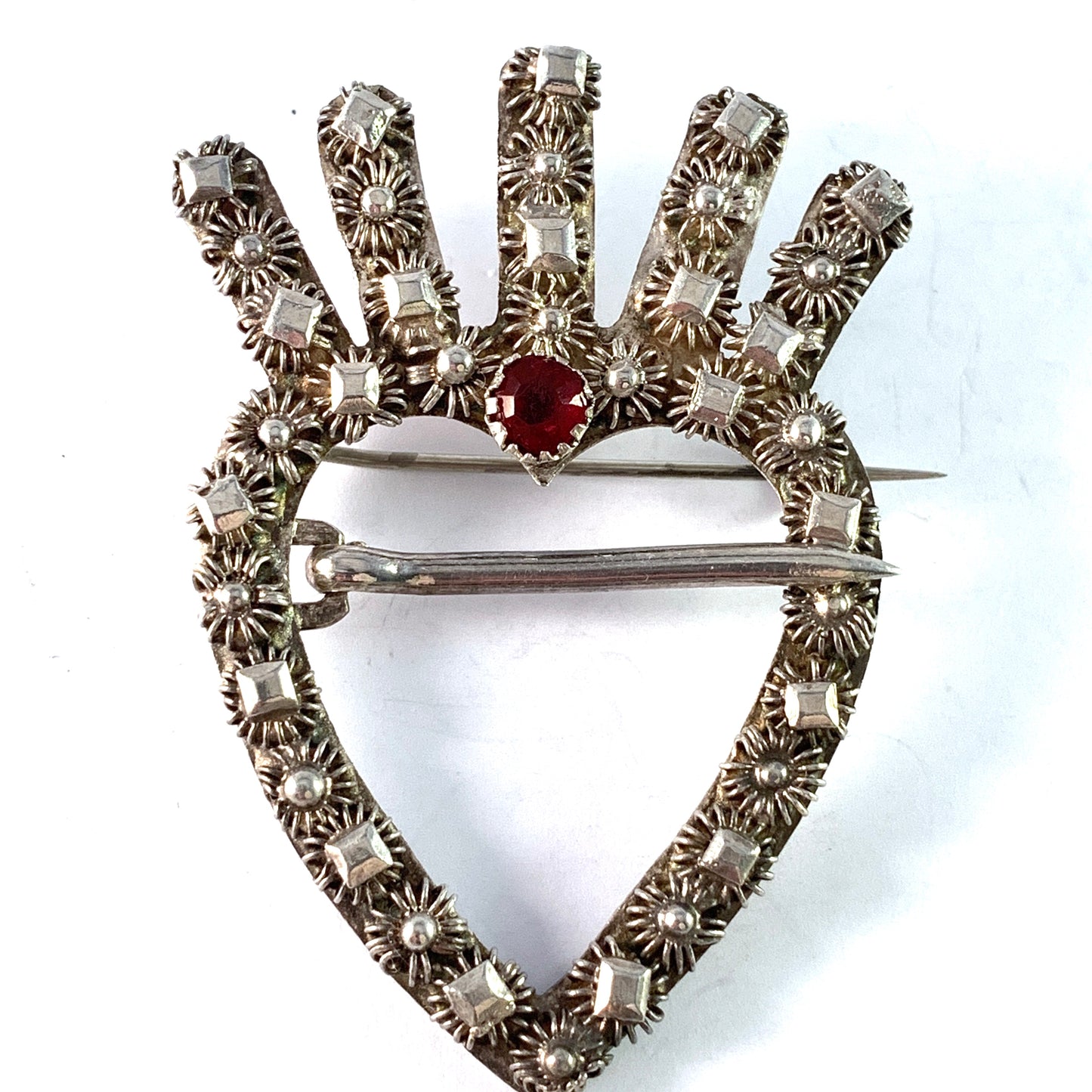Jöns P Möller, Sweden 1807-31. Georgian Solid Silver Paste Crowned Heart Brooch.
