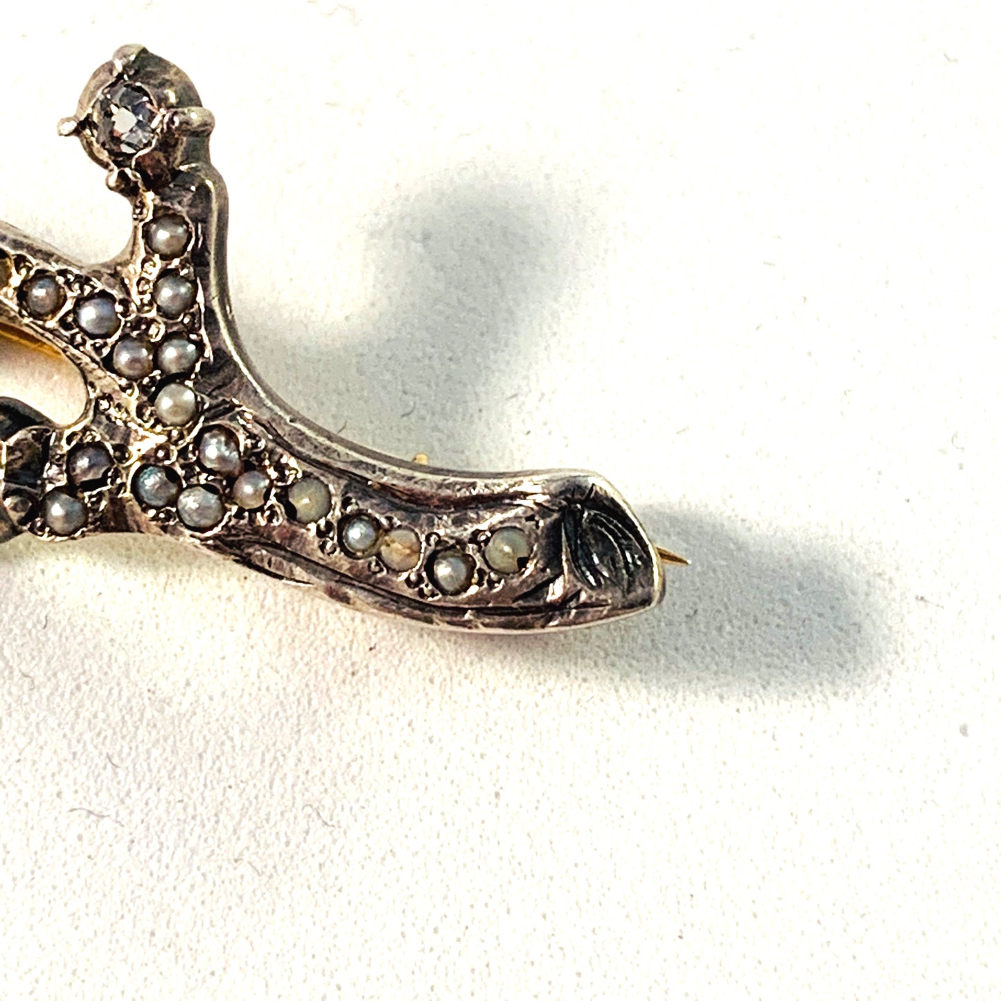 Edwardian 14k Gold Diamond Seed Pearl Halley’s Comet Brooch