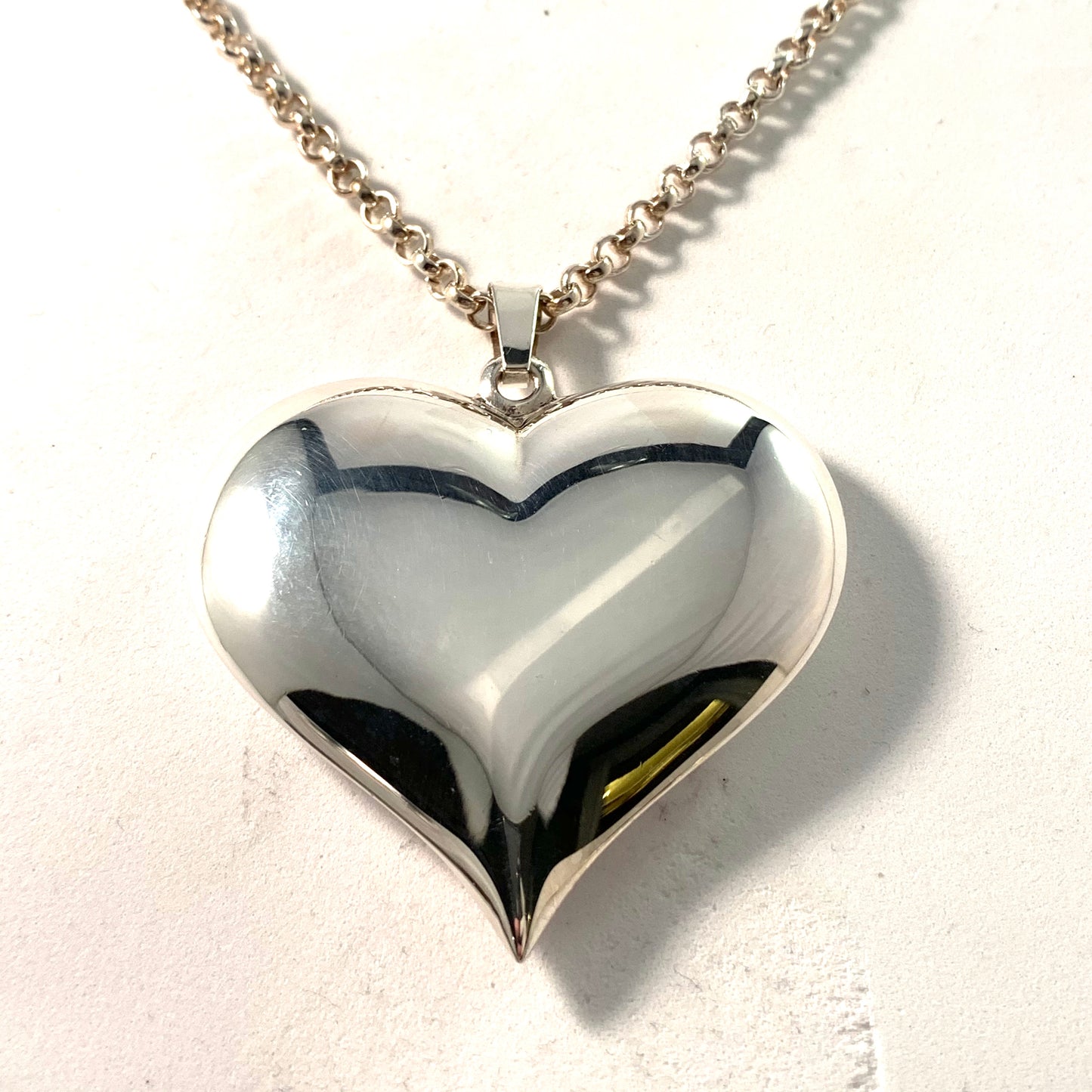 GST, Finland 1993 Vintage Large Silver Heart Pendant Necklace.