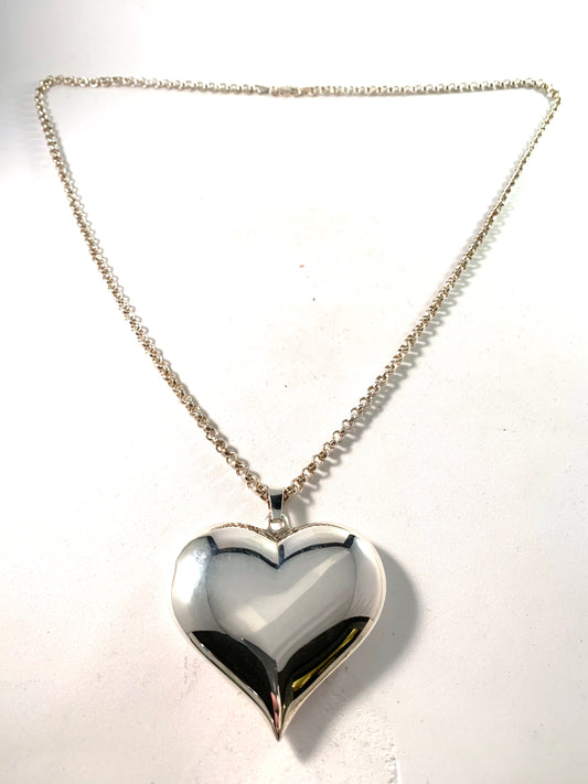 GST, Finland 1993 Vintage Large Silver Heart Pendant Necklace.