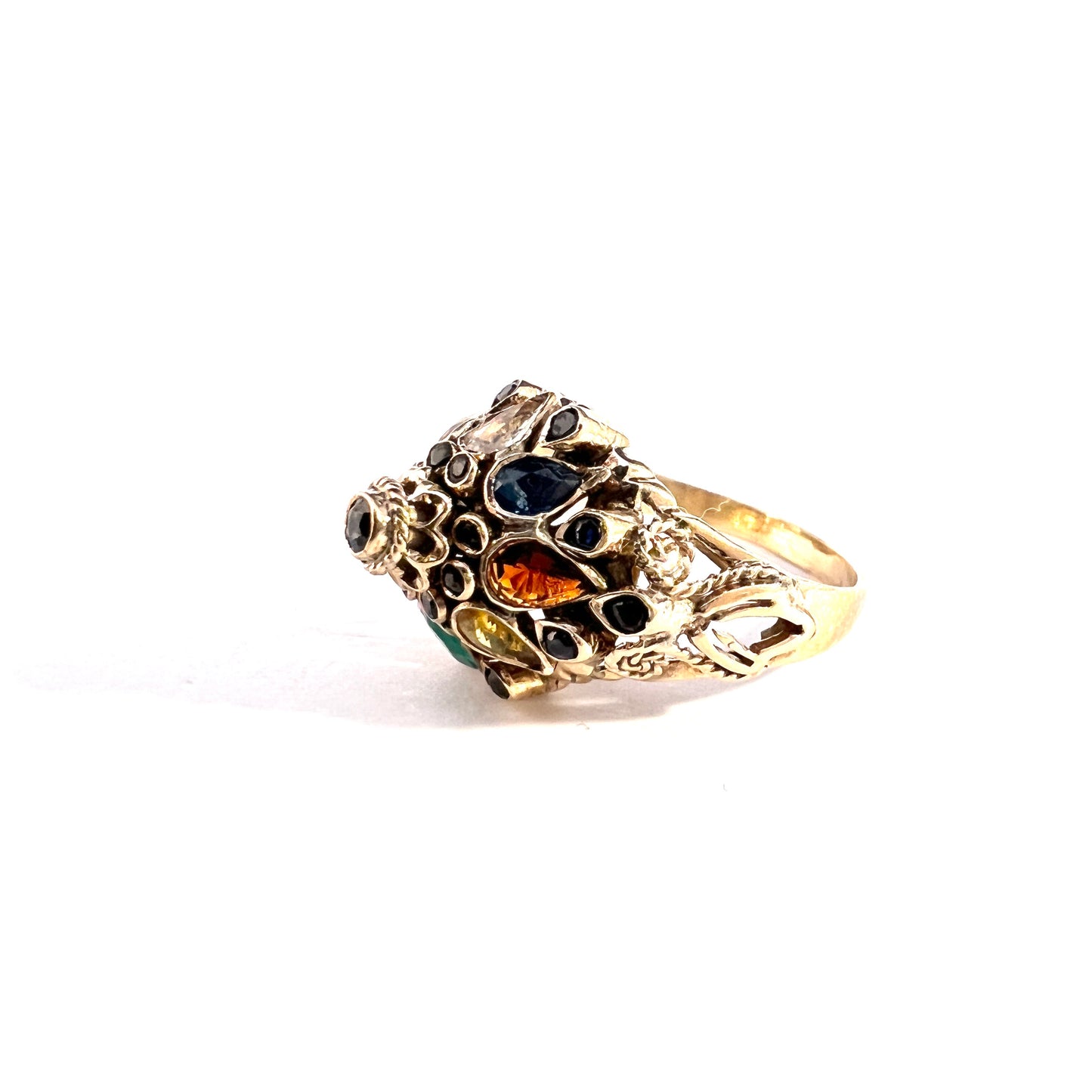 Vintage 10-12k Gold Thai Princess Multi Gemstone Ring.