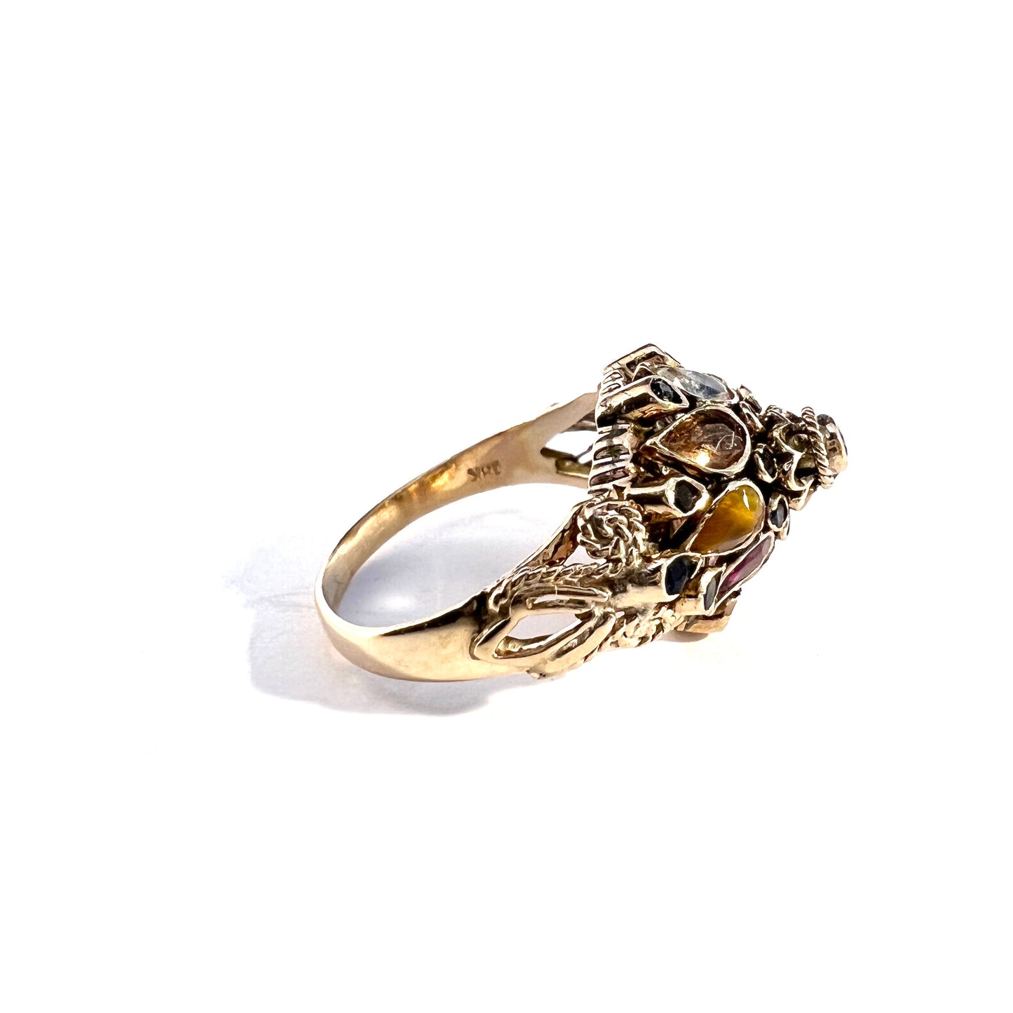 Vintage 10-12k Gold Thai Princess Multi Gemstone Ring.