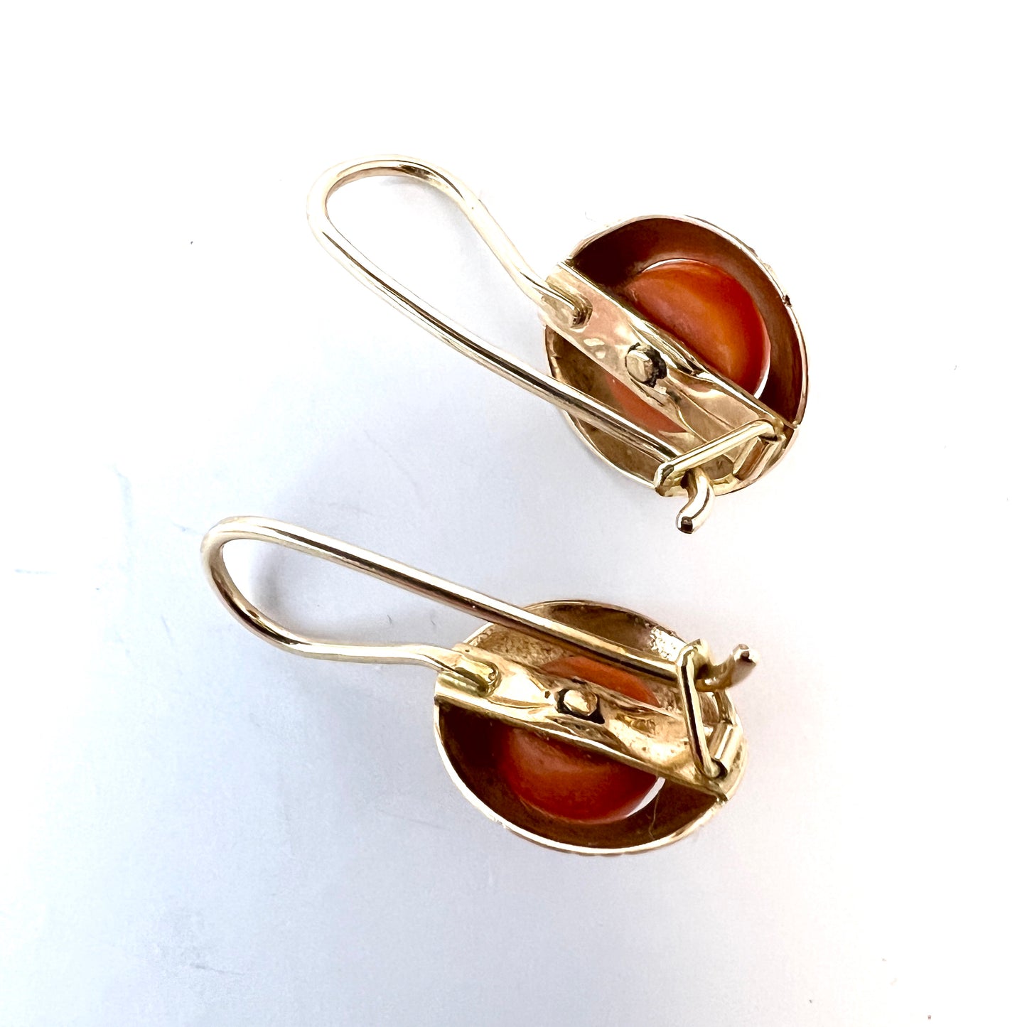 Vintage Mid-century 14k Gold Coral Earrings.