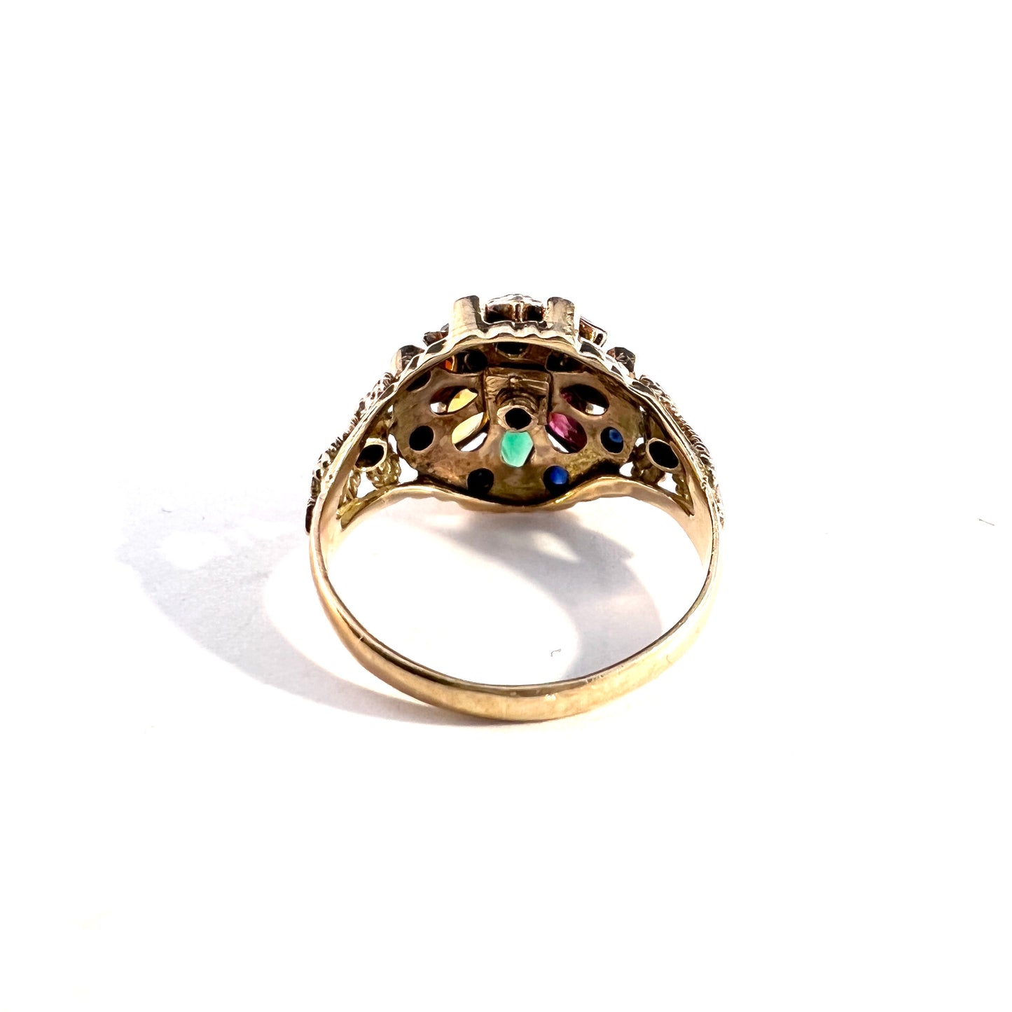 Vintage 10-12k Gold Thai Princess Multi Gemstone Ring.