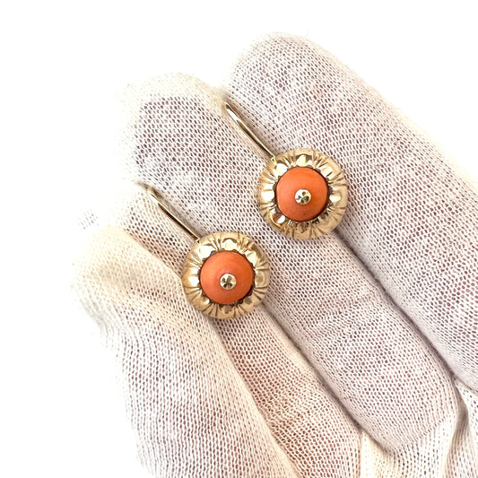 Vintage Mid-century 14k Gold Coral Earrings.