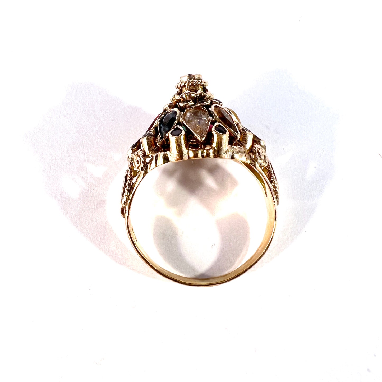 Vintage 10-12k Gold Thai Princess Multi Gemstone Ring.