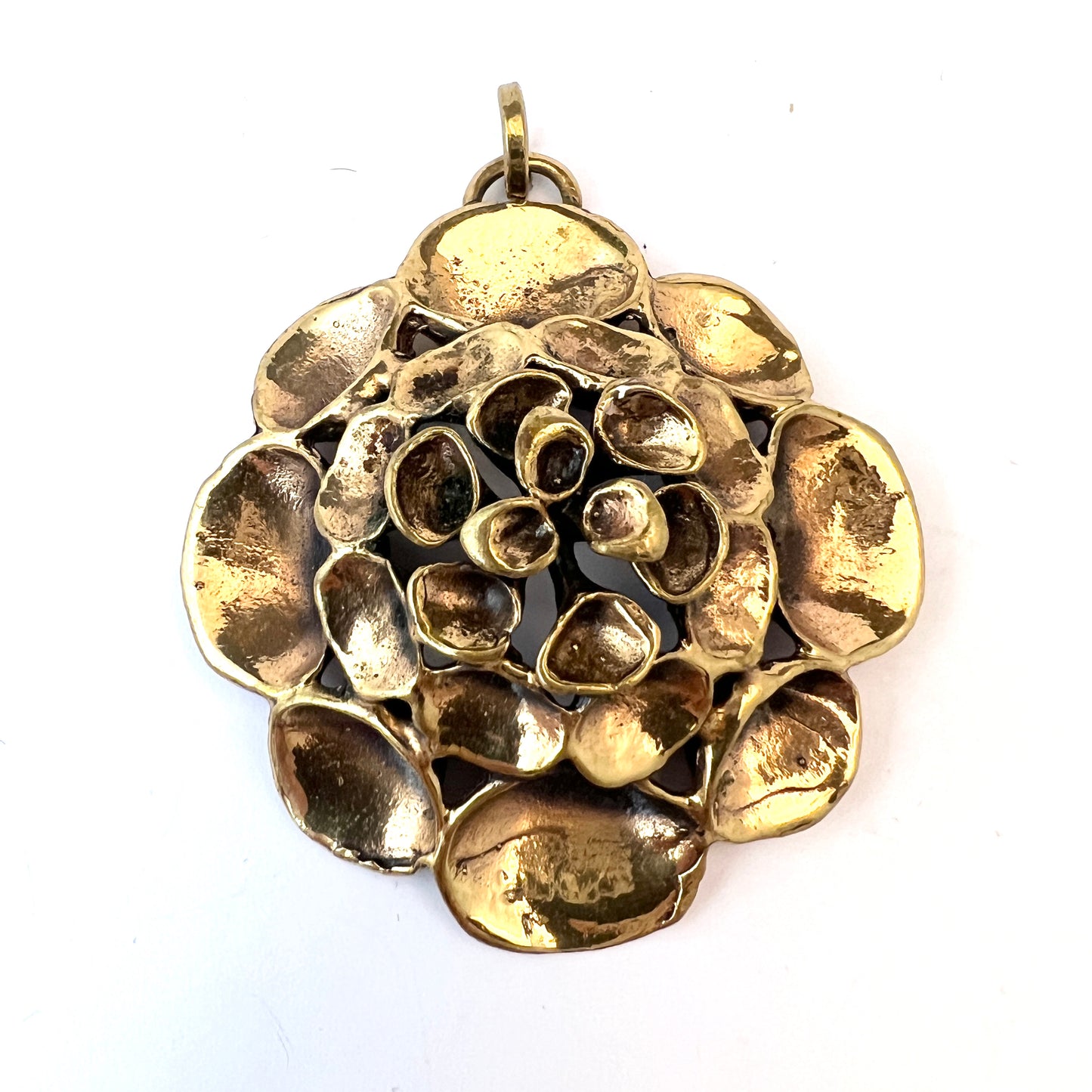 Hannu Ikonen Finland 1970s Large Reindeer Moss Design Bronze Pendant.