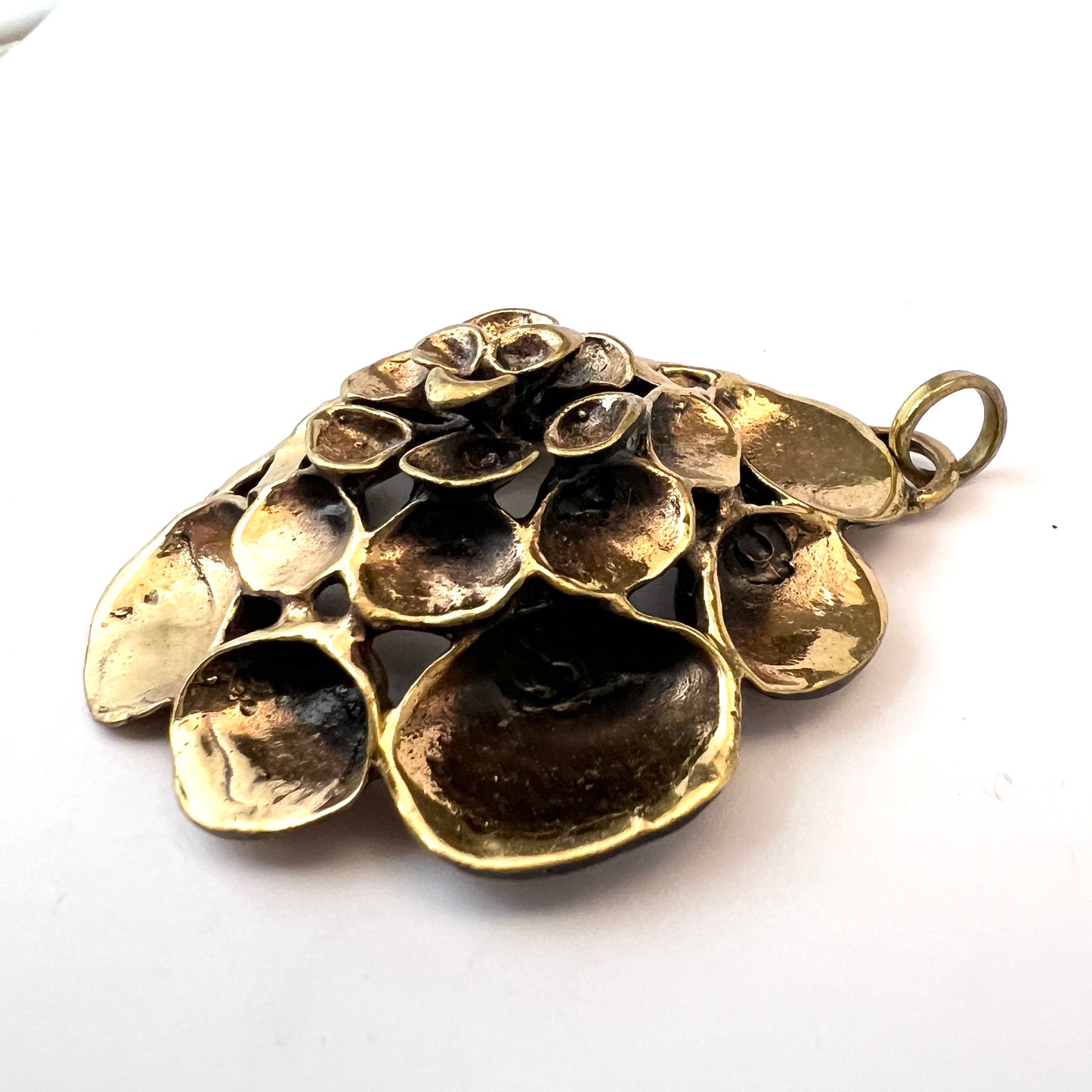 Hannu Ikonen Finland 1970s Large Reindeer Moss Design Bronze Pendant.