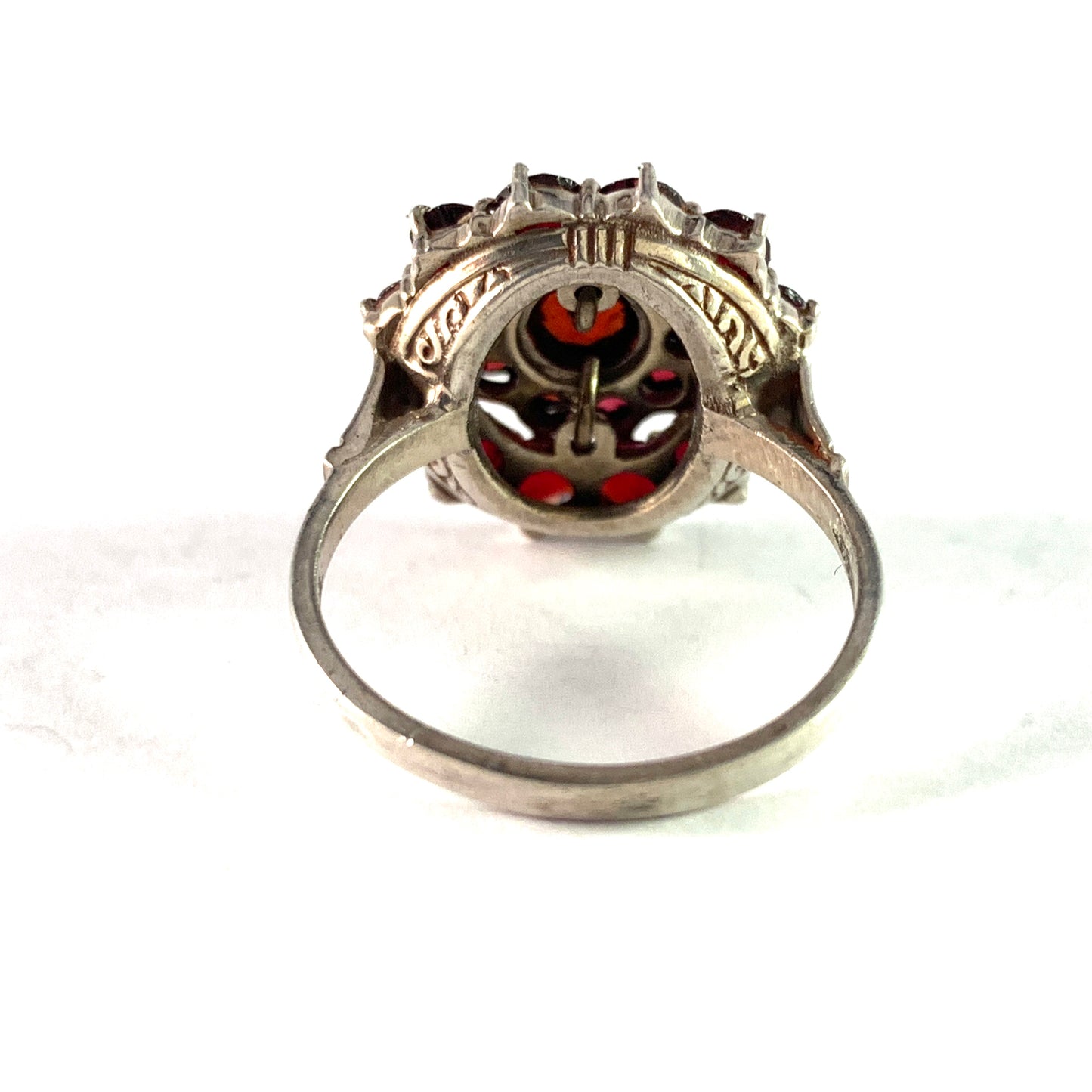 Vintage Mid Century Solid Silver Bohemian Garnet Cluster Ring.