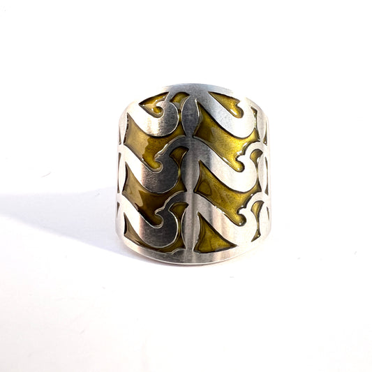 David-Andersen designer Millie Behrens Vintage Bold Sterling Silver Enamel Adjustable Size Ring.