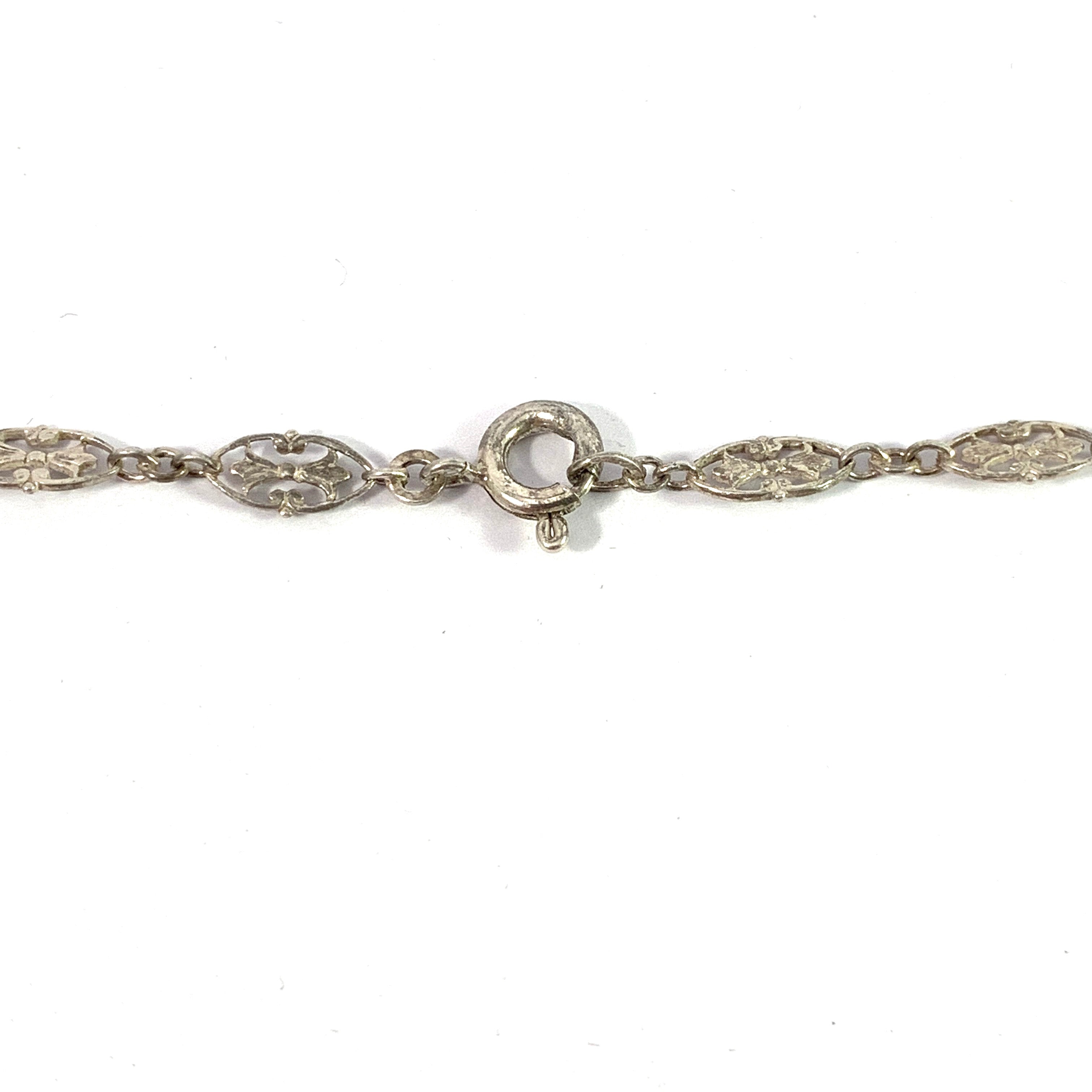 Delicate Antique c year 1900. Solid Silver French Lily Link Necklace.