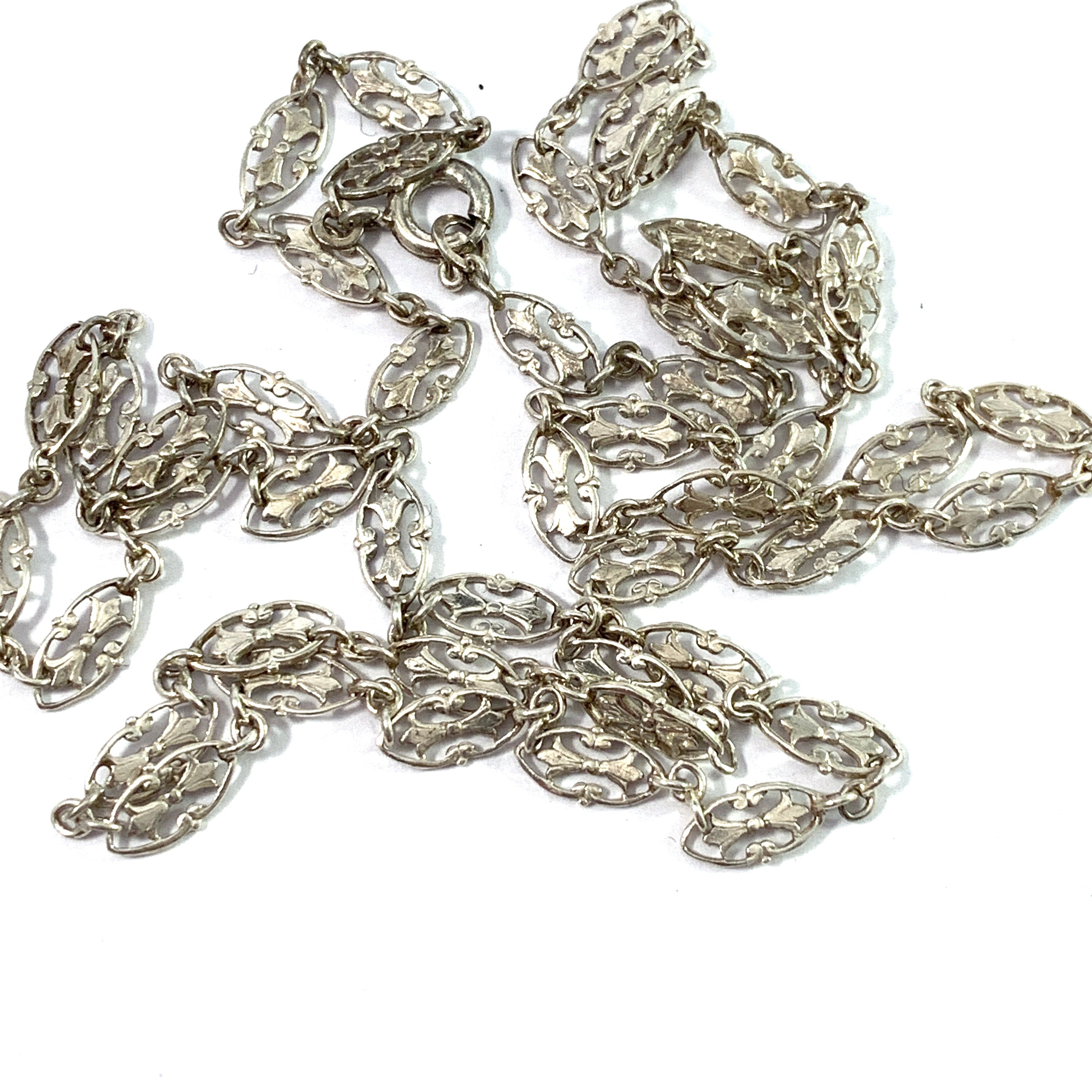 Delicate Antique c year 1900. Solid Silver French Lily Link Necklace.