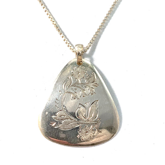 Sweden year 1978 Vintage Silver Floral Pendant Necklace.