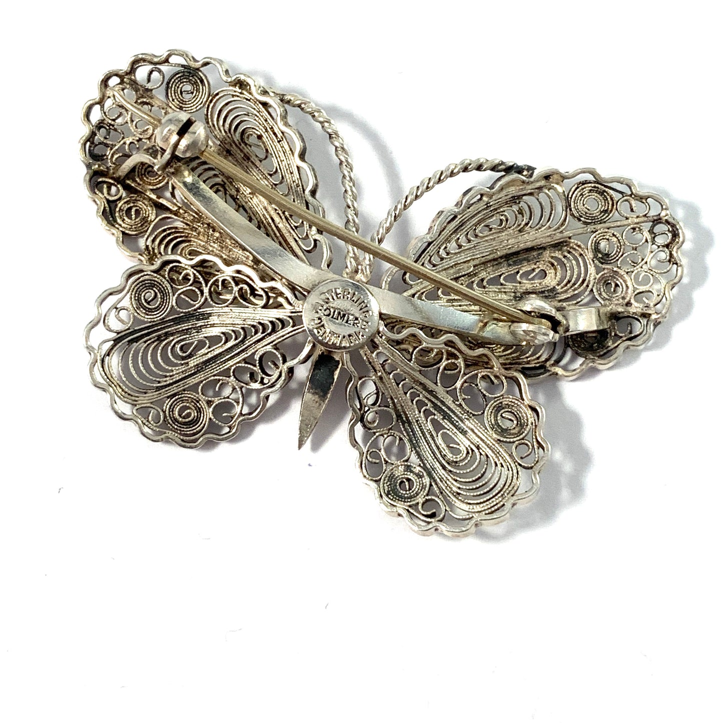 Folmere, Denmark. Mid Century Sterling Filigree Silver Butterfly Brooch