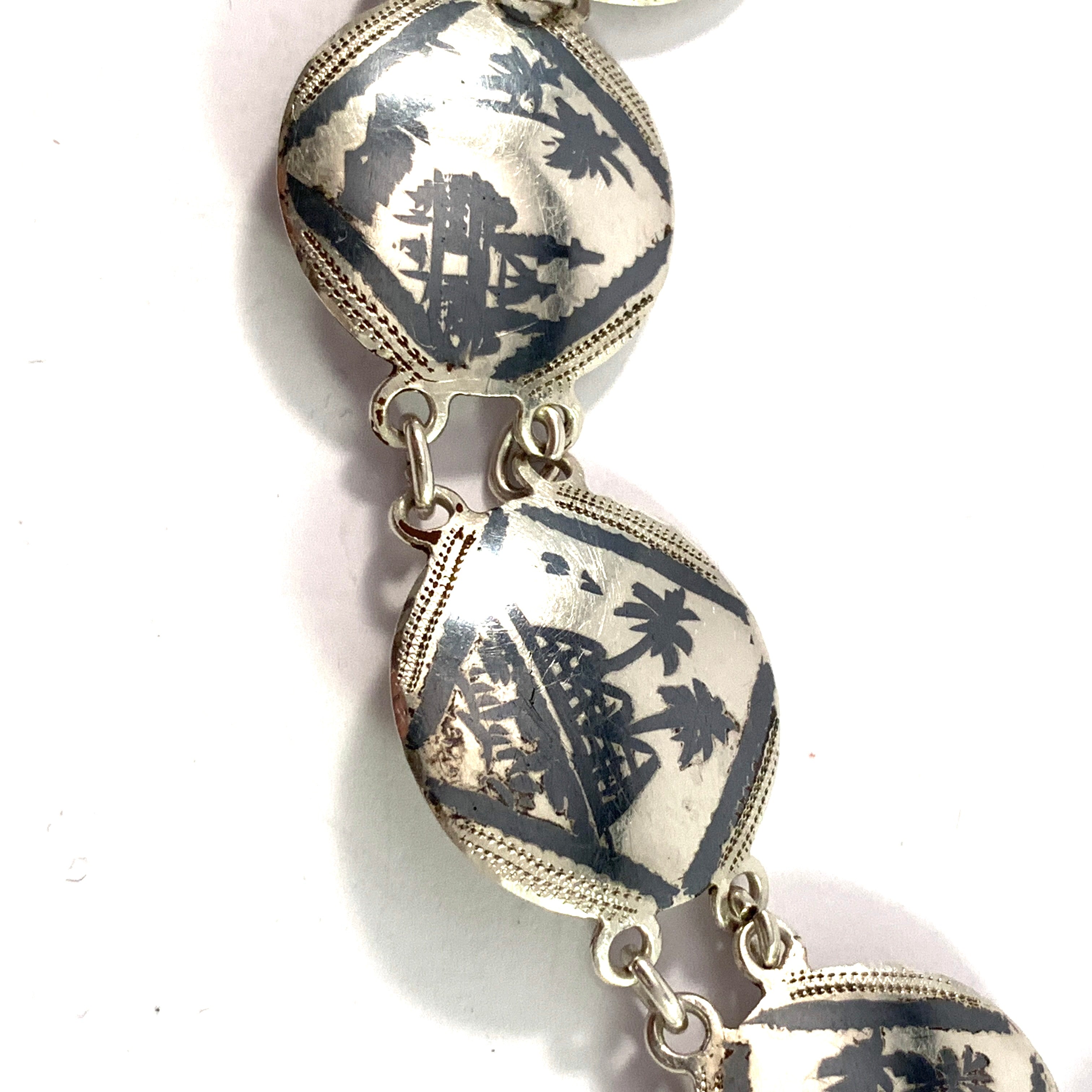 Egypt. Vintage 1940-50s. Solid Silver Niello Enamel Bracelet.