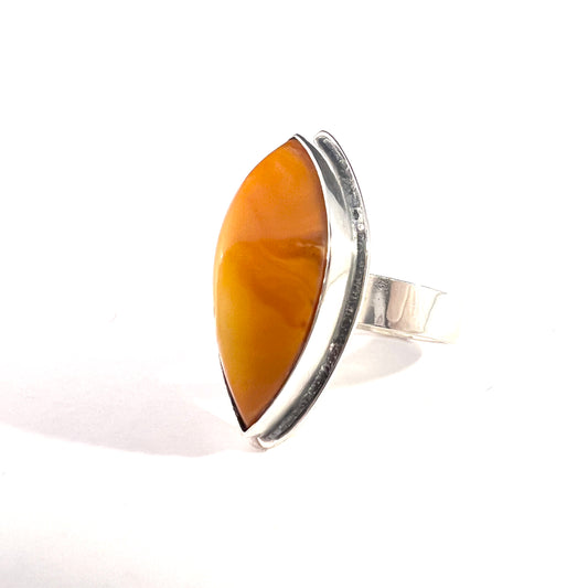 Abel Rantanen, Finland 1965 Vintage Solid Silver Baltic Amber Ring.