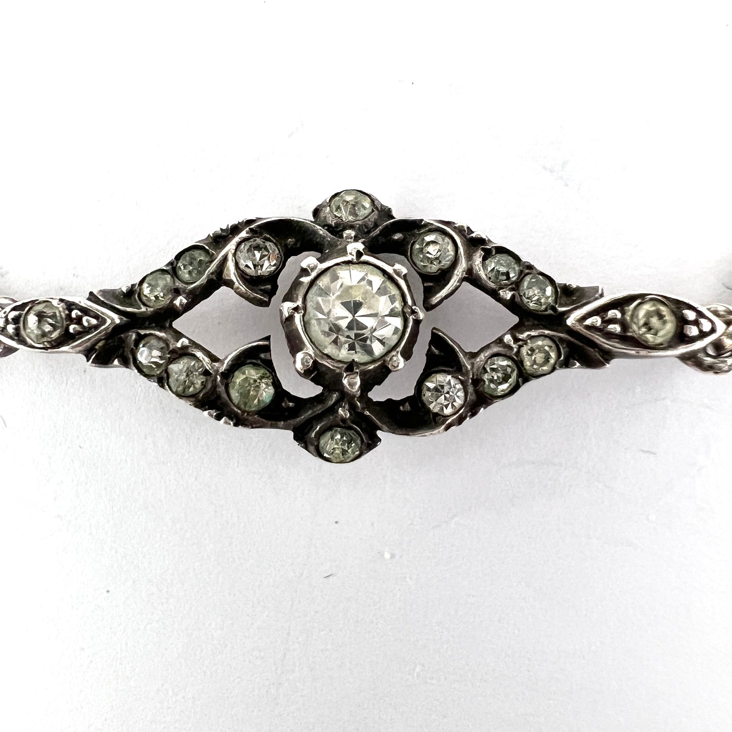 1920-30s. Solid 935 Sterling Silver Foil Back Paste Stone Bracelet.