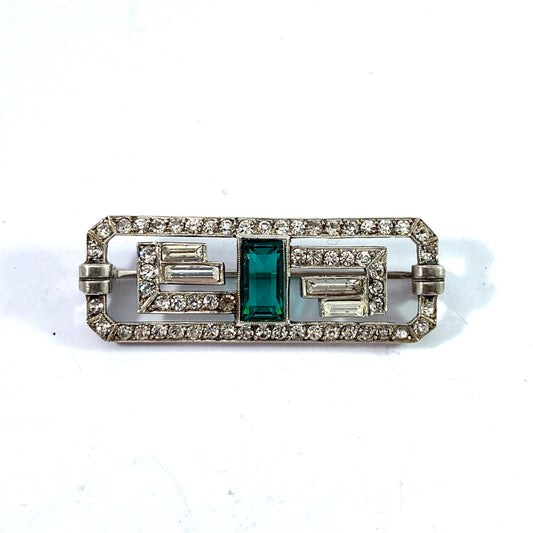 Germany / Austria c 1930 Art Deco 935 Sterling Silver Paste Stone Brooch.