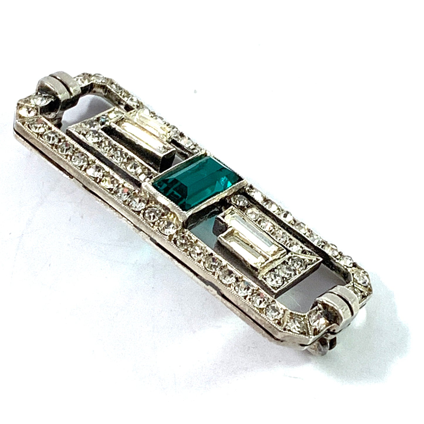 Germany / Austria c 1930 Art Deco 935 Sterling Silver Paste Stone Brooch.