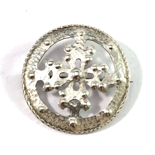 T Nordström, Sweden 1908. Antique Sterling Silver Traditional Shield Brooch.